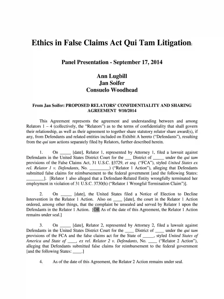 redacted sharing agreement bw 4 relators v 2 for TAF conf 2014docx - taf Preview on Page 1