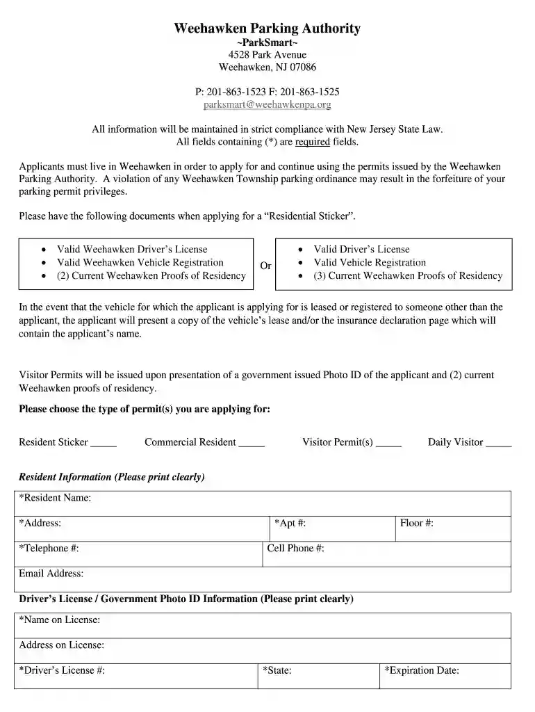 weehawken parking permit Preview on Page 1