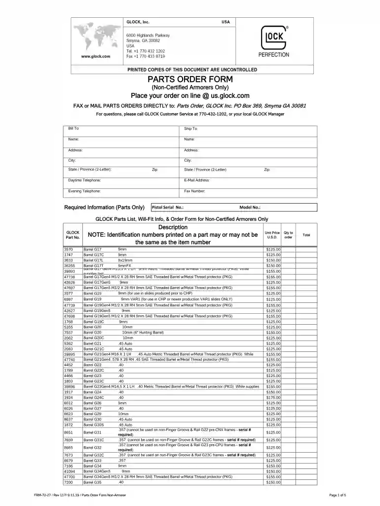 glock armorer order form Preview on Page 1