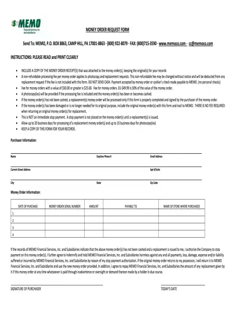 money order request form Preview on Page 1