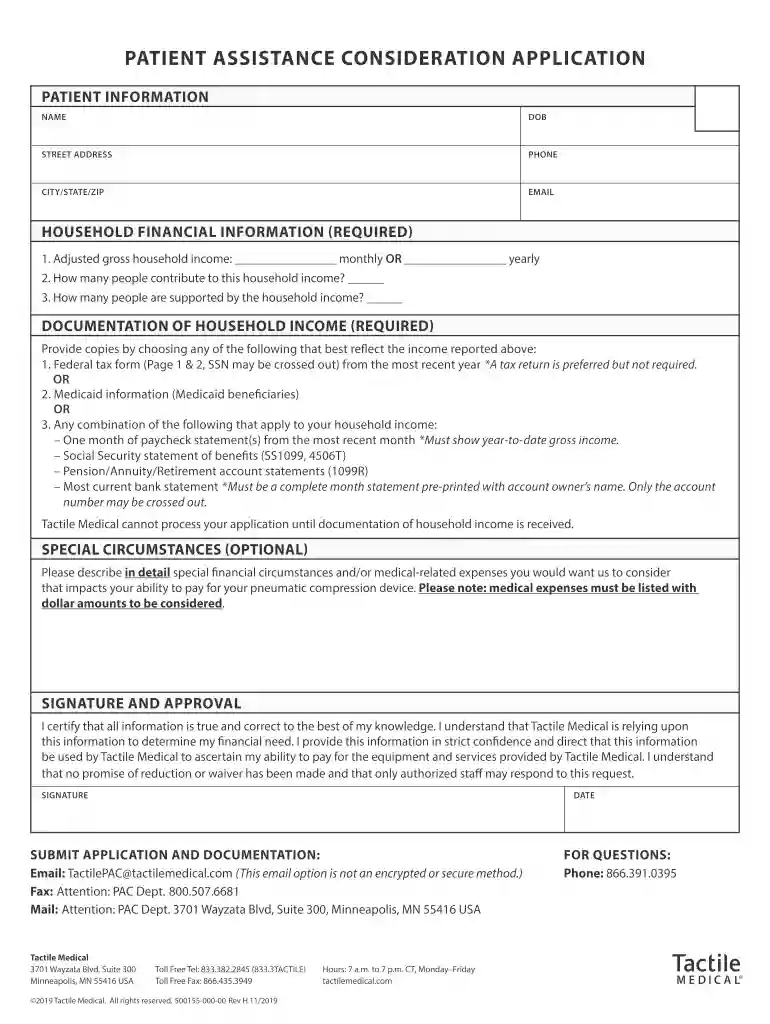 patient assistance consideration application - Tactile Medical Preview on Page 1