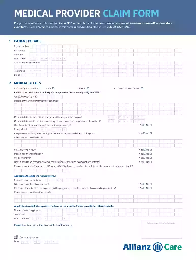 allianz care claim form Preview on Page 1