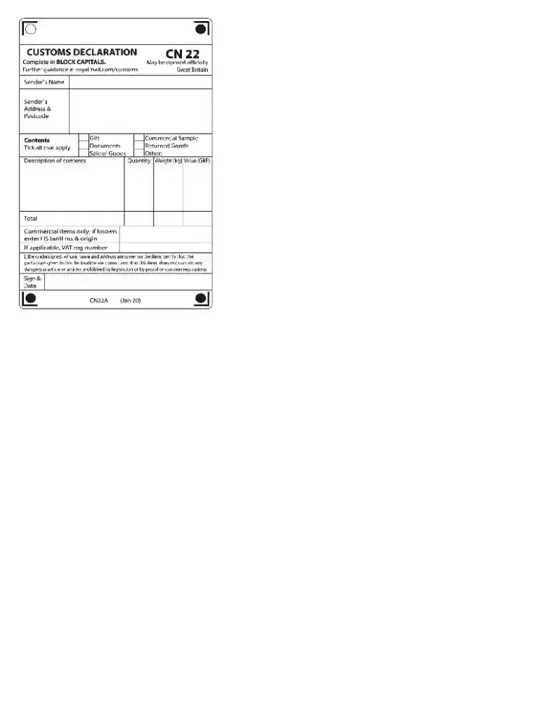 cn22 form online Preview on Page 1
