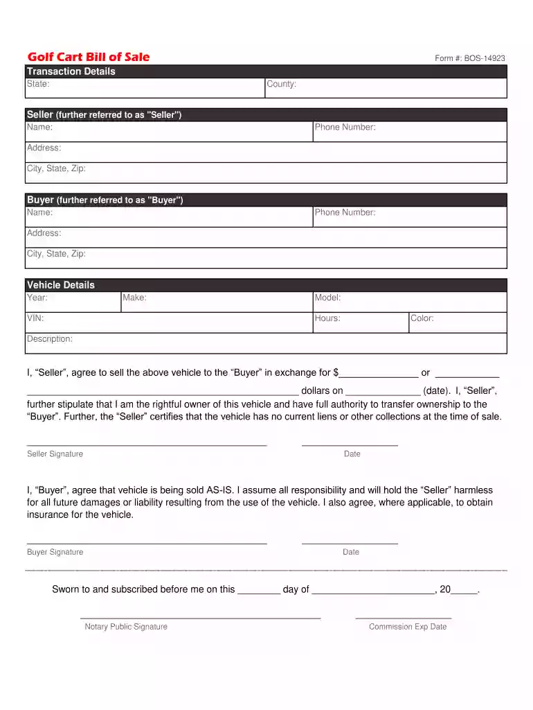 golf cart bill of sale Preview on Page 1