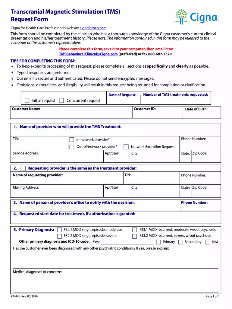 cigna tms request form Preview on Page 1