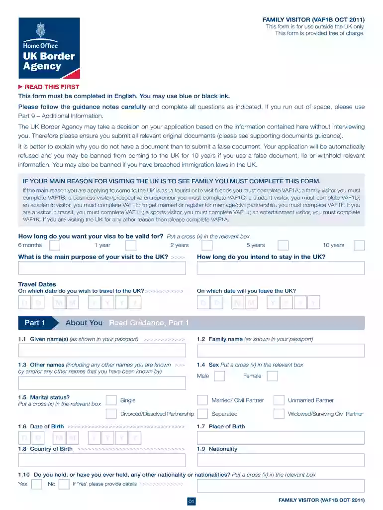 vaf 1b 2011 form Preview on Page 1