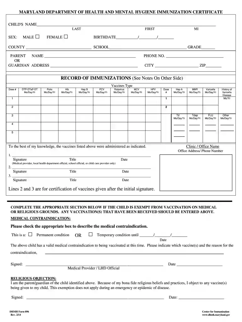 Maryland Immunization Certification form - Talmudical Academy - talmudicalacademy Preview on Page 1