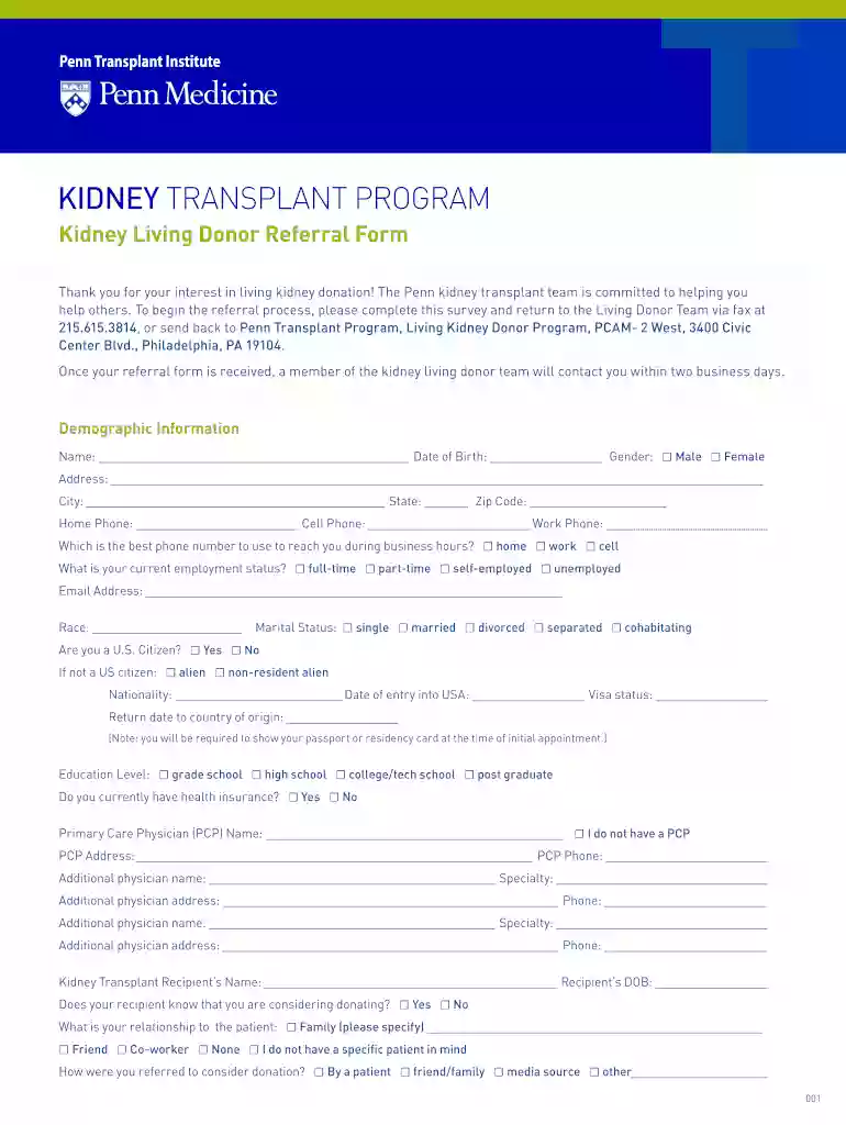 kidney transplant form Preview on Page 1