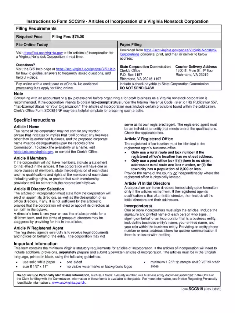 Articles of Incorporation of a Virginia Nonstock Corporation Preview on Page 1