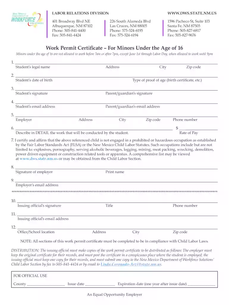 how to get a work permit at 14 in new mexico Preview on Page 1