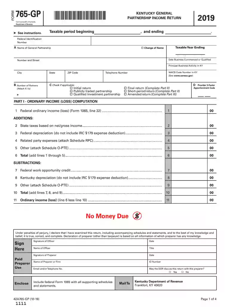 kentucky form 765 Preview on Page 1