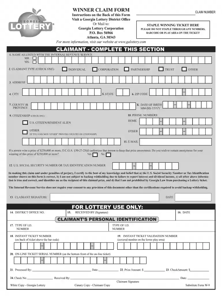 ga lottery claim form Preview on Page 1