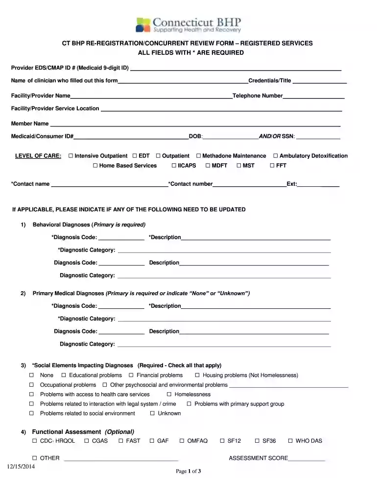 CT BHP RE-REGISTRATION/CONCURRENT REVIEW FORM ... Preview on Page 1