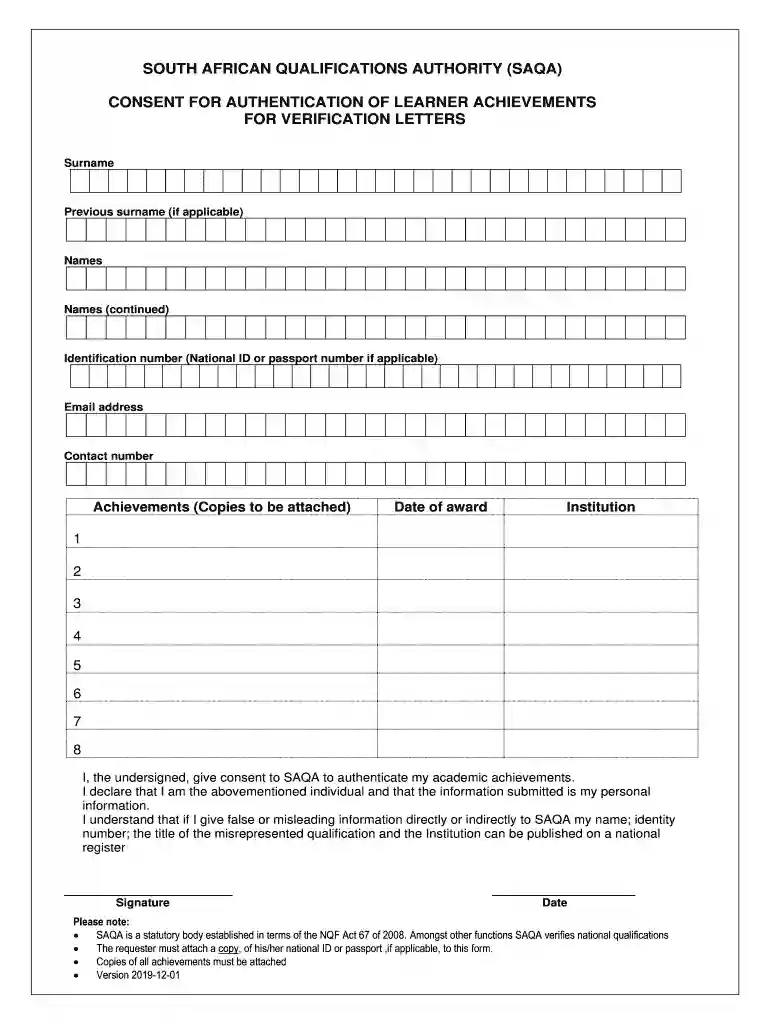 CONSENT FOR AUTHENTICATION OF LEARNER ACHIEVEMENTS Preview on Page 1