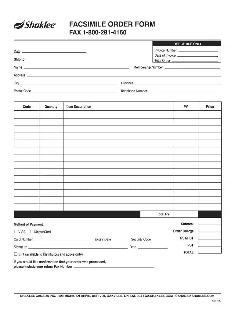 facsimile order form Preview on Page 1