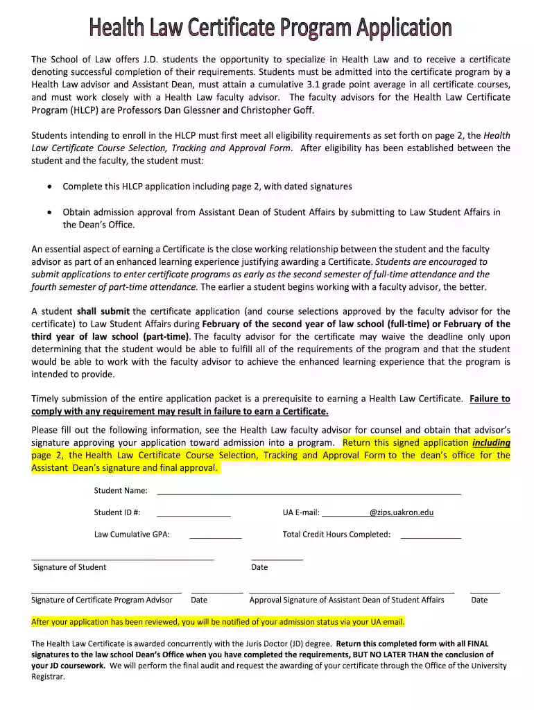 for the Health Law Certificate Program (HLCP) are Preview on Page 1