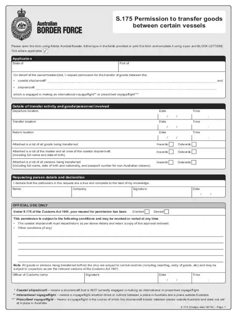 S 175 - Permission to transfer goods between certain vessels S 175 - Permission to transfer goods be Preview on Page 1