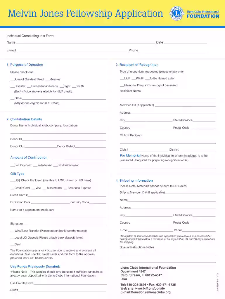 melvin jones fellowship application Preview on Page 1