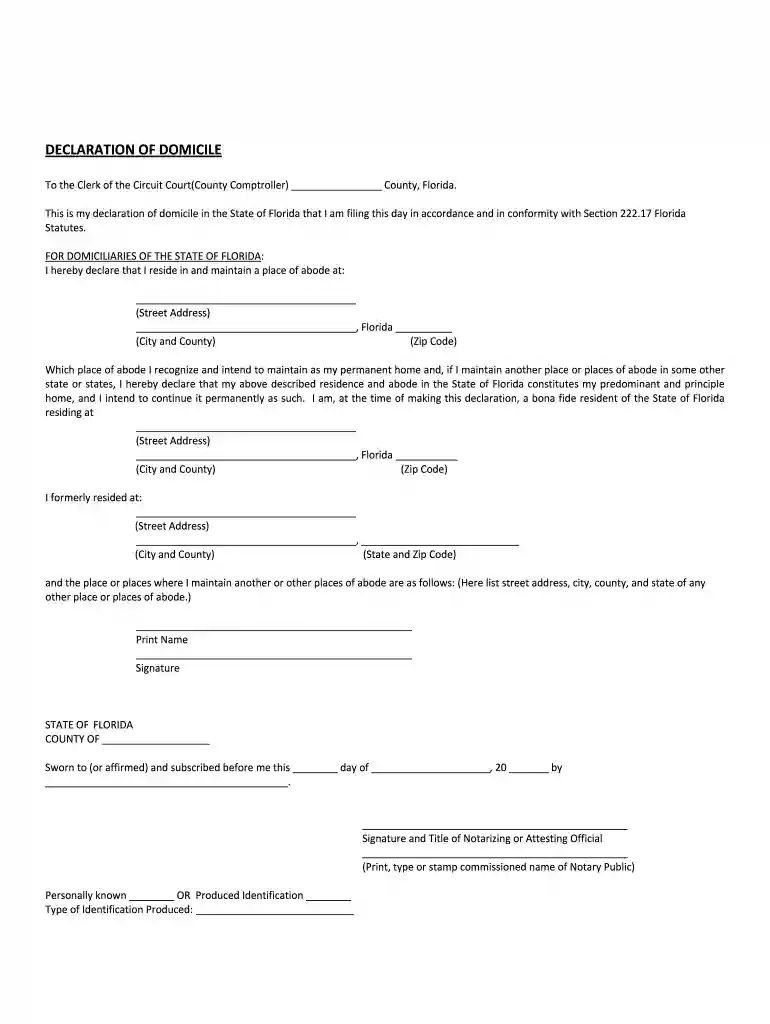 declaration of domicile miami dade Preview on Page 1