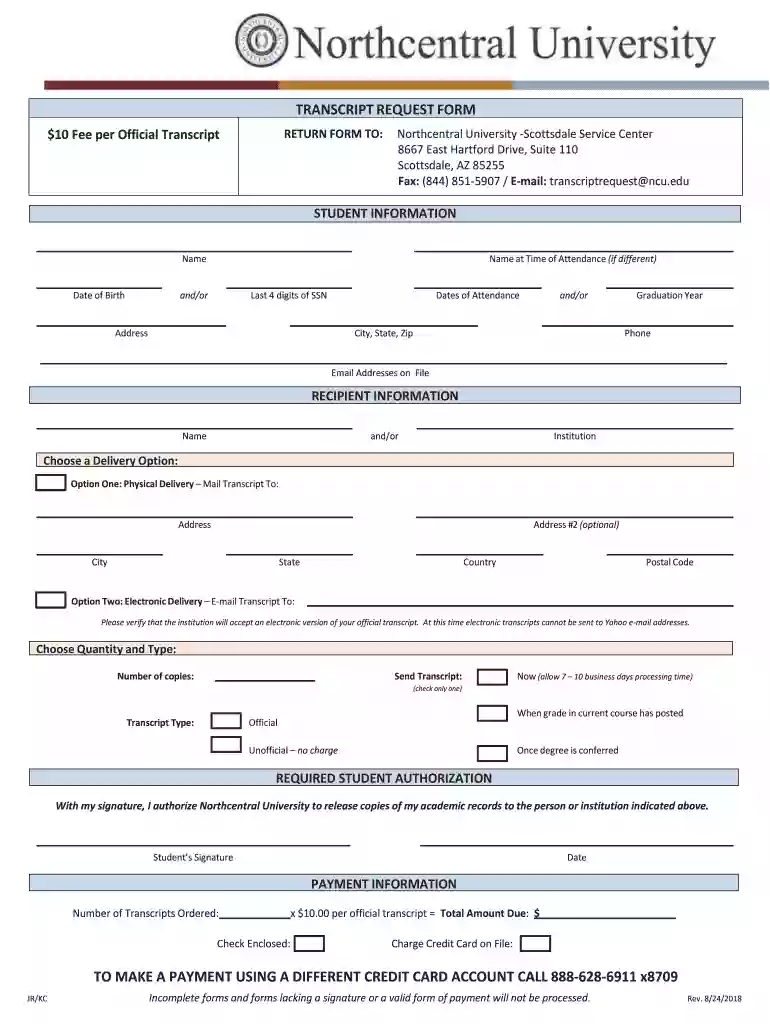 northcentral university transcript request Preview on Page 1