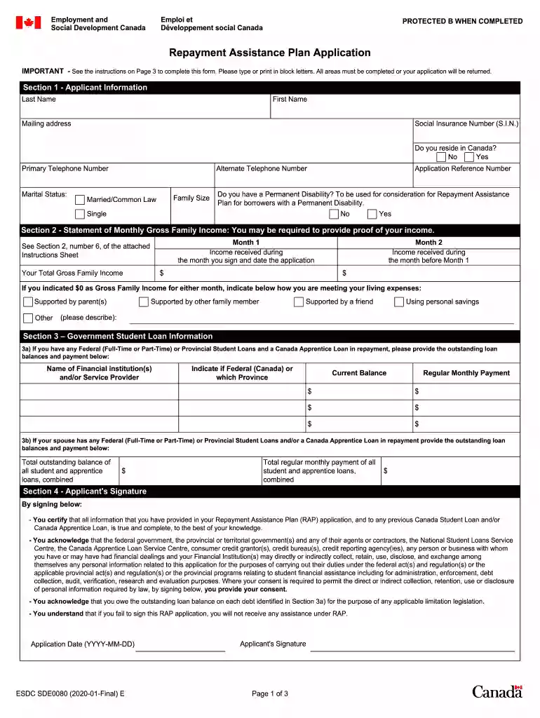 REPAYMENT ASSISTANCE PLAN APPLICATION. SDE0080E Preview on Page 1