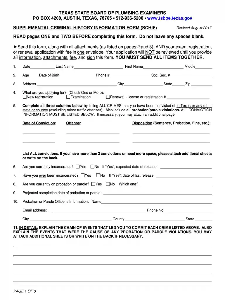 supplemental criminal history information form Preview on Page 1