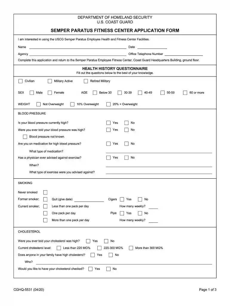 semper paratus fitness center application form - Department of Preview on Page 1