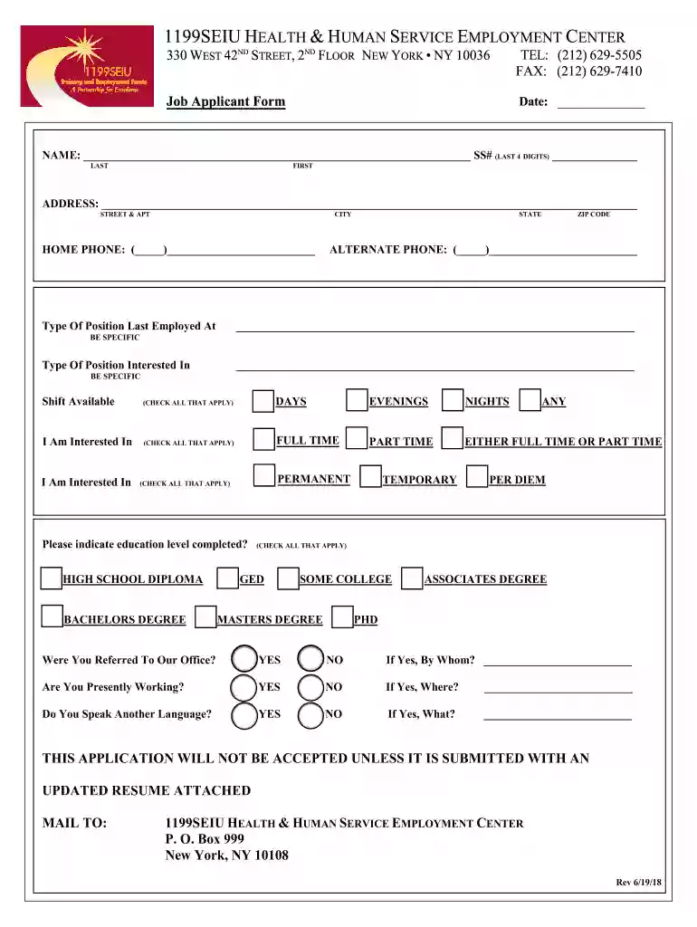 1199 job application form Preview on Page 1