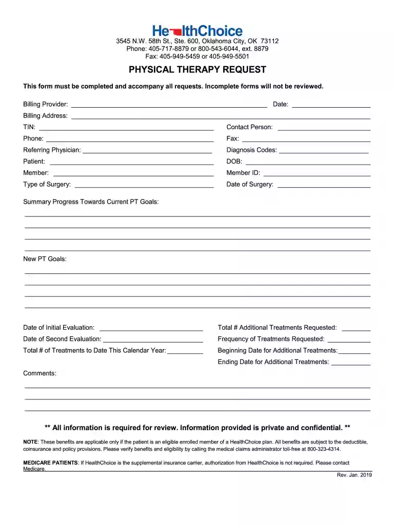 Physical Therapy Request Physical Therapy Request Preview on Page 1