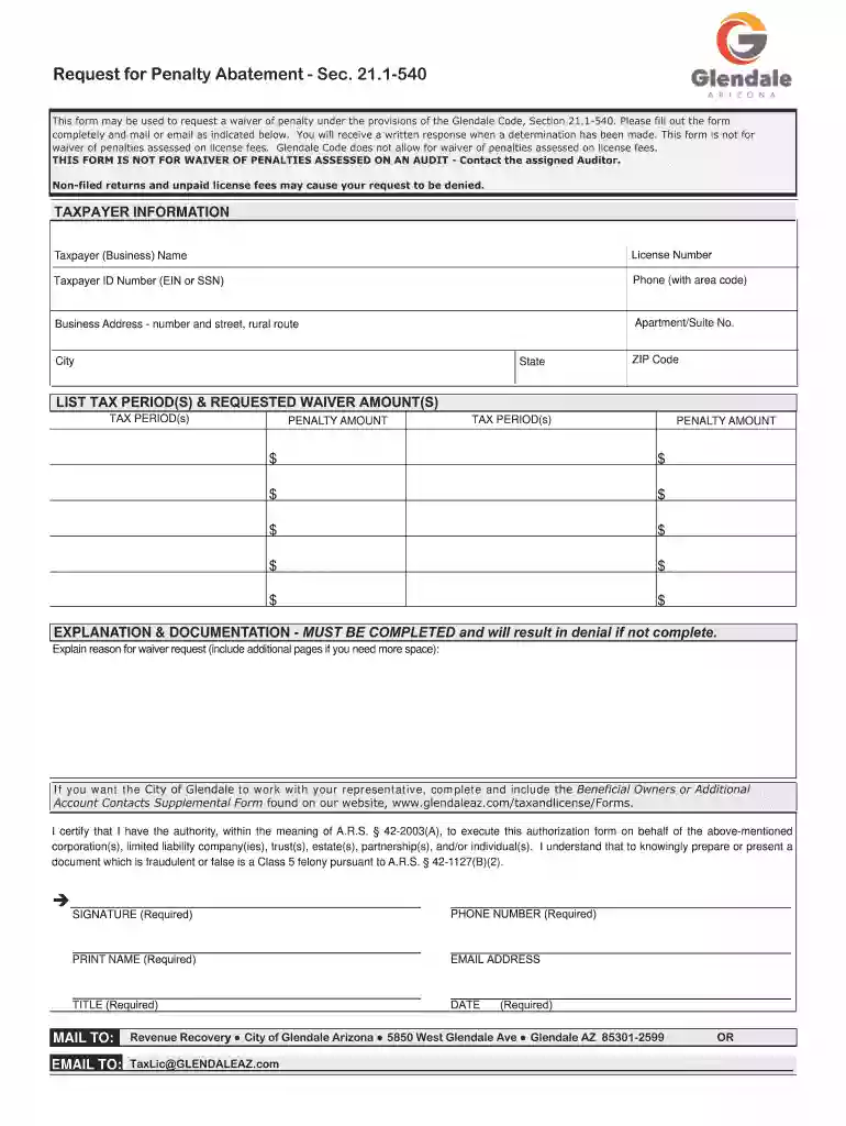 arizona request penalty abatement Preview on Page 1