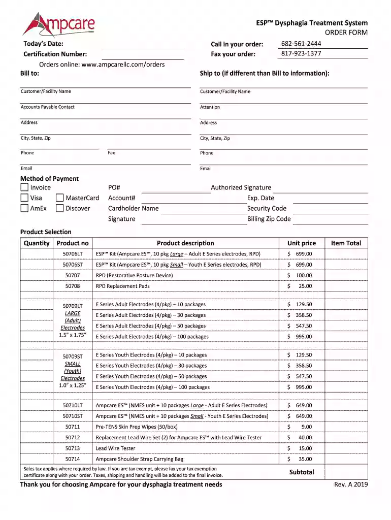 Ampcare Order Form 2019 - Home - Ampcare ESP Preview on Page 1
