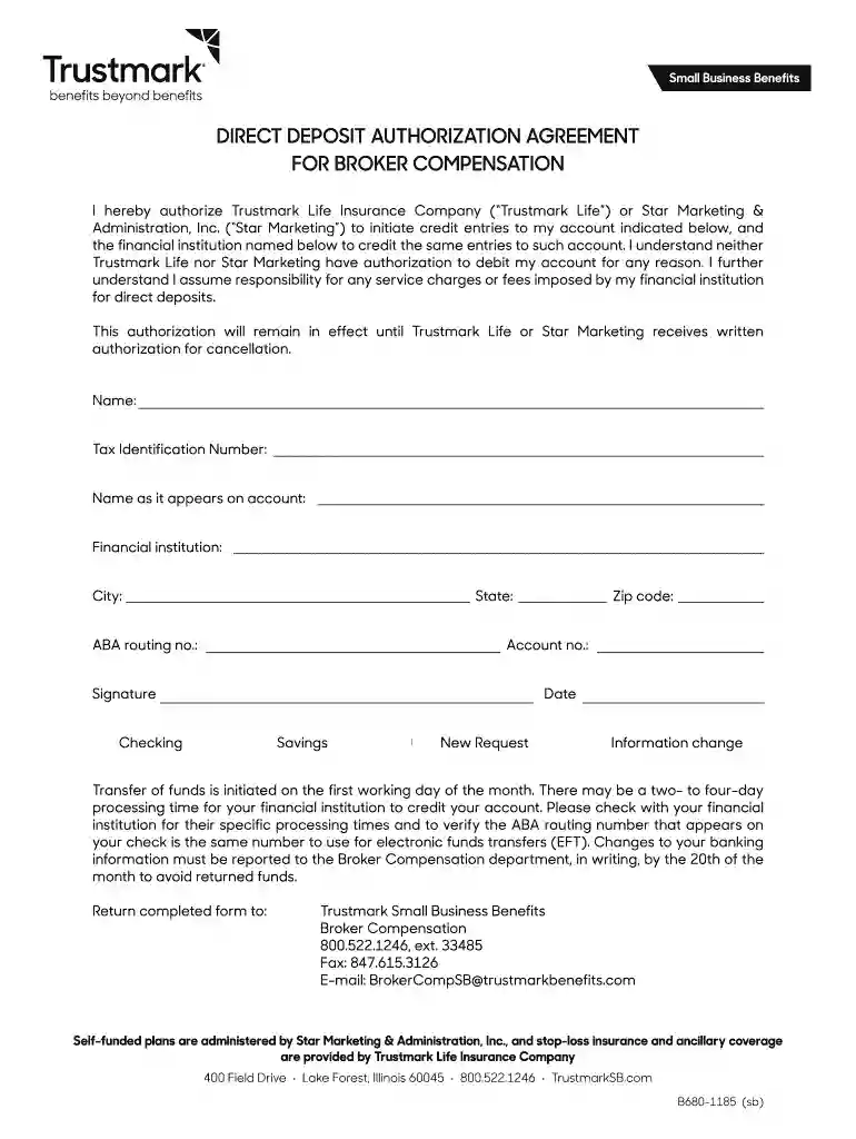 Direct Deposit Authorization Agreement Preview on Page 1