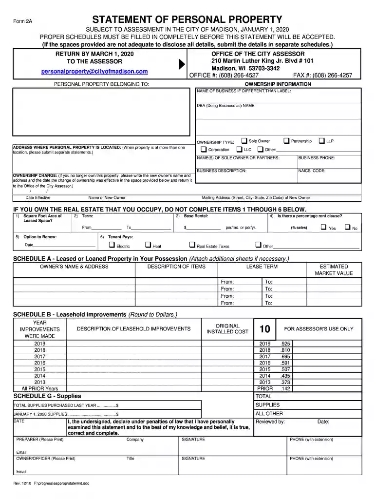Form 2A Statement of Personal Property - City of Madison ... Preview on Page 1