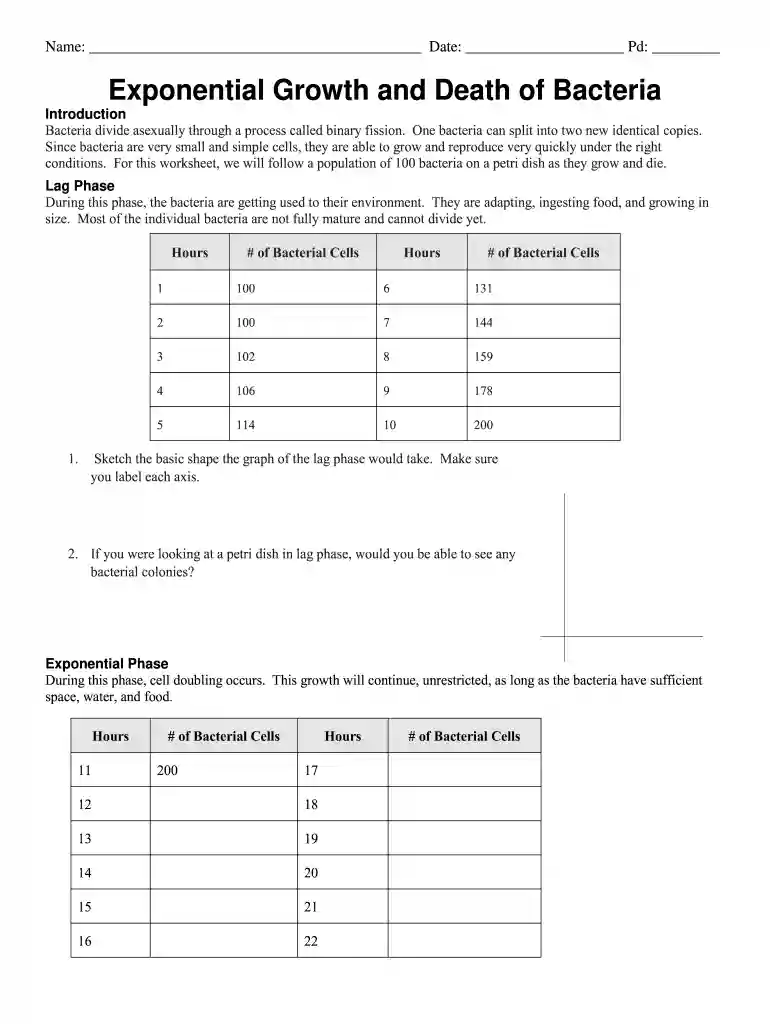 exponential growth and death of bacteria worksheet answer key Preview on Page 1
