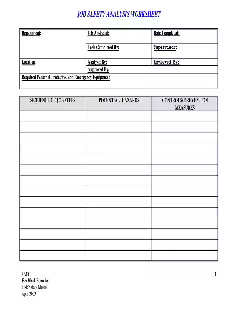 free printable jsa form Preview on Page 1
