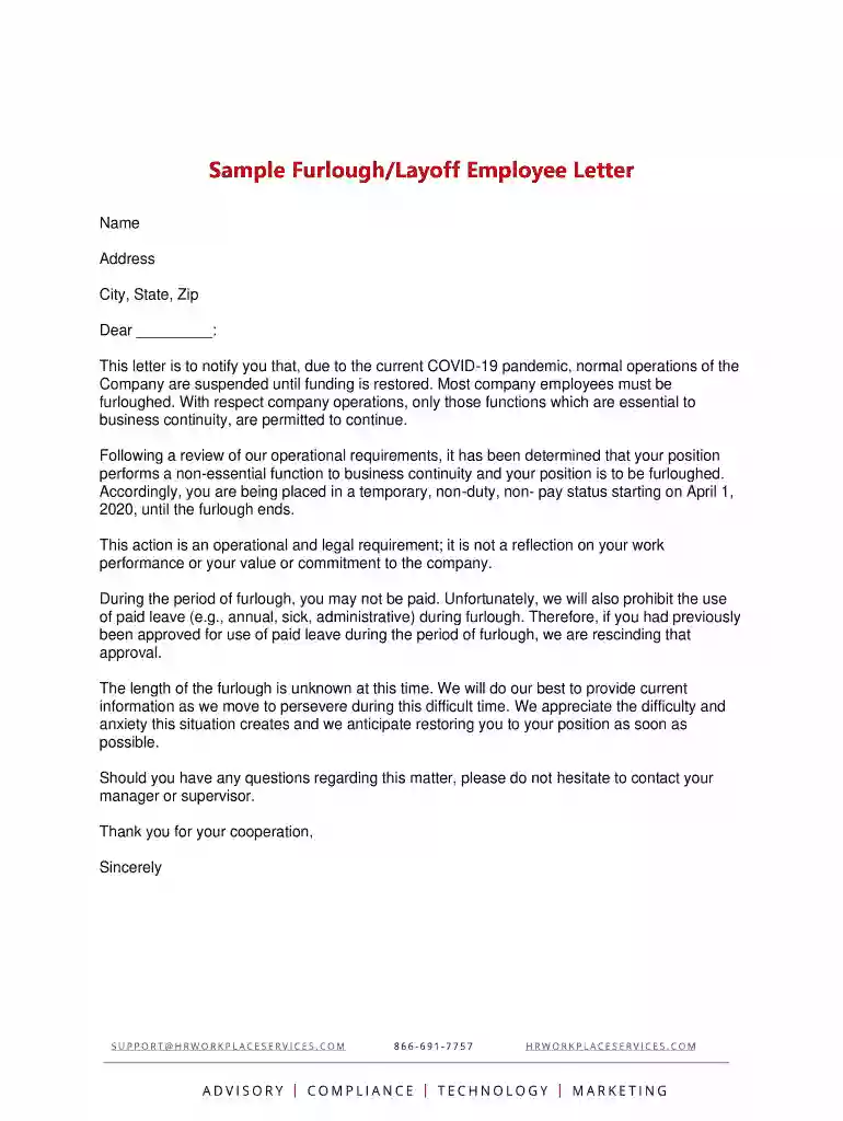 sample temporary layoff letter due to lack of work Preview on Page 1