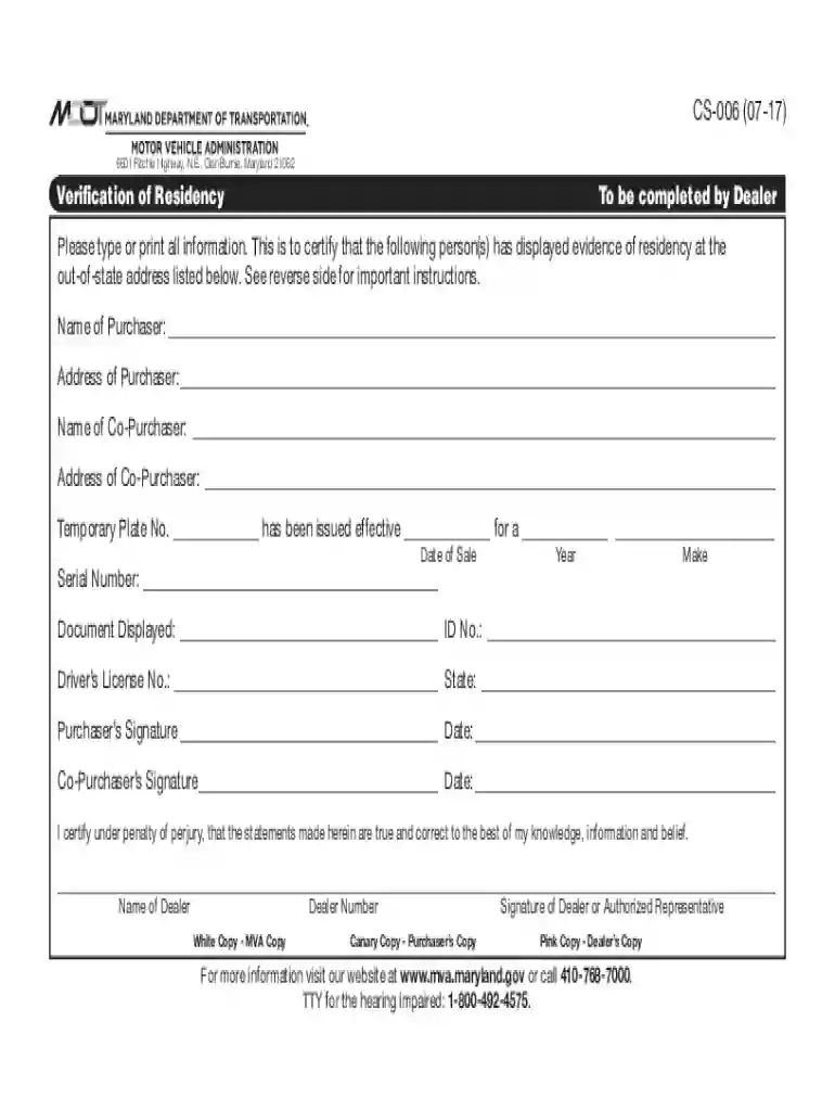 Verification of Residency Verification of Residency Preview on Page 1