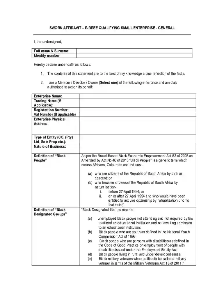 sworn affidavit b bbee form Preview on Page 1