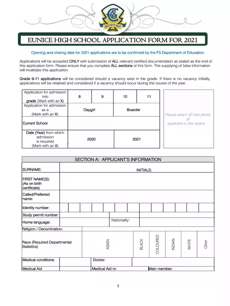 eunice high school application forms 2024 Preview on Page 1
