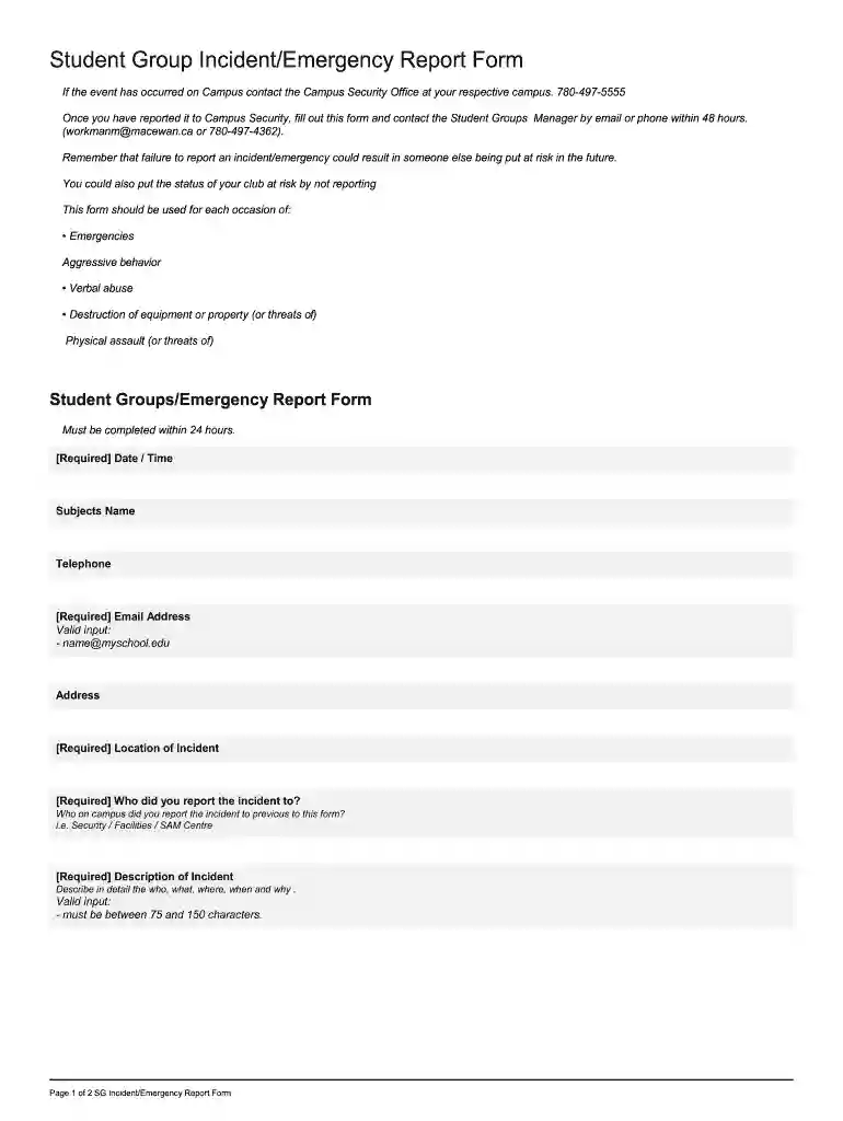 club incident emergency report Preview on Page 1
