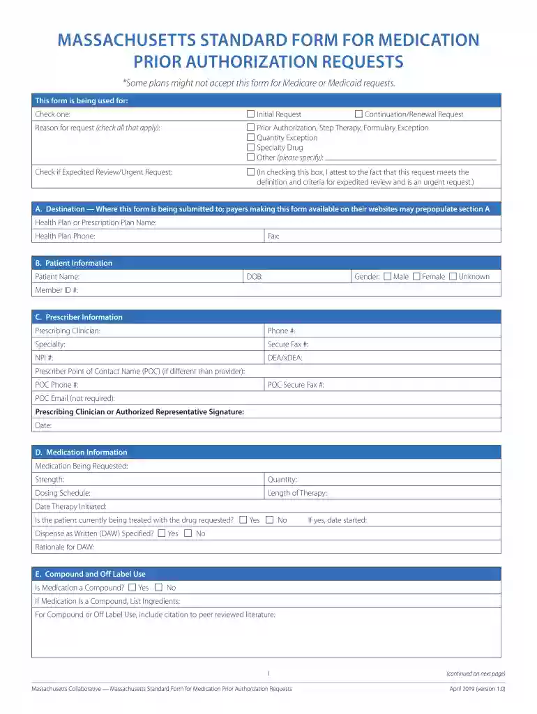 standard prior authorization form Preview on Page 1