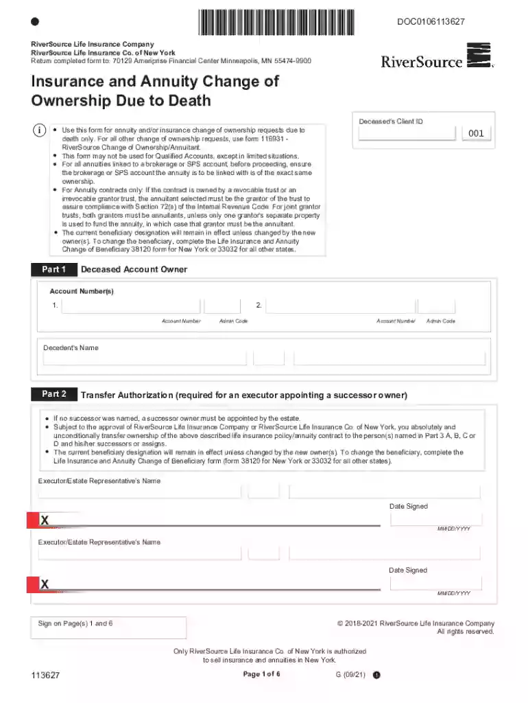 Insurance and Annuity Change of Ownership Due to Death Preview on Page 1
