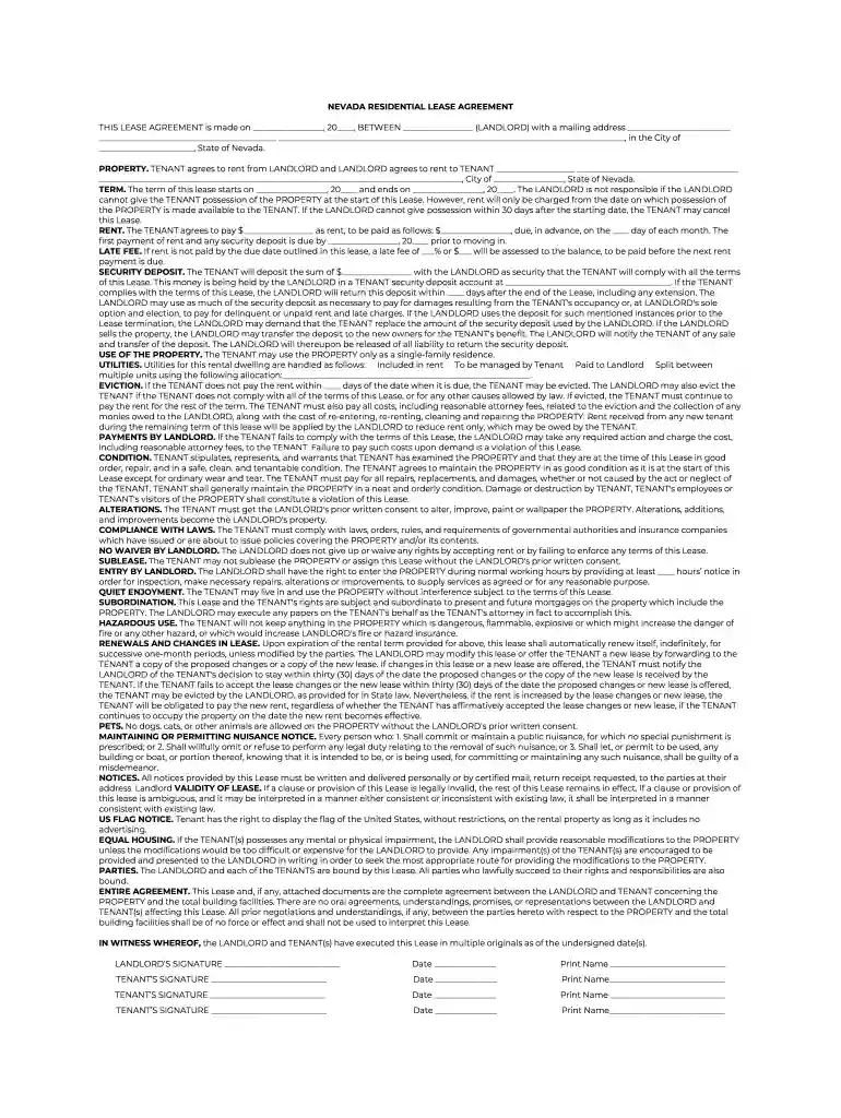 nevada residential lease agreement Preview on Page 1