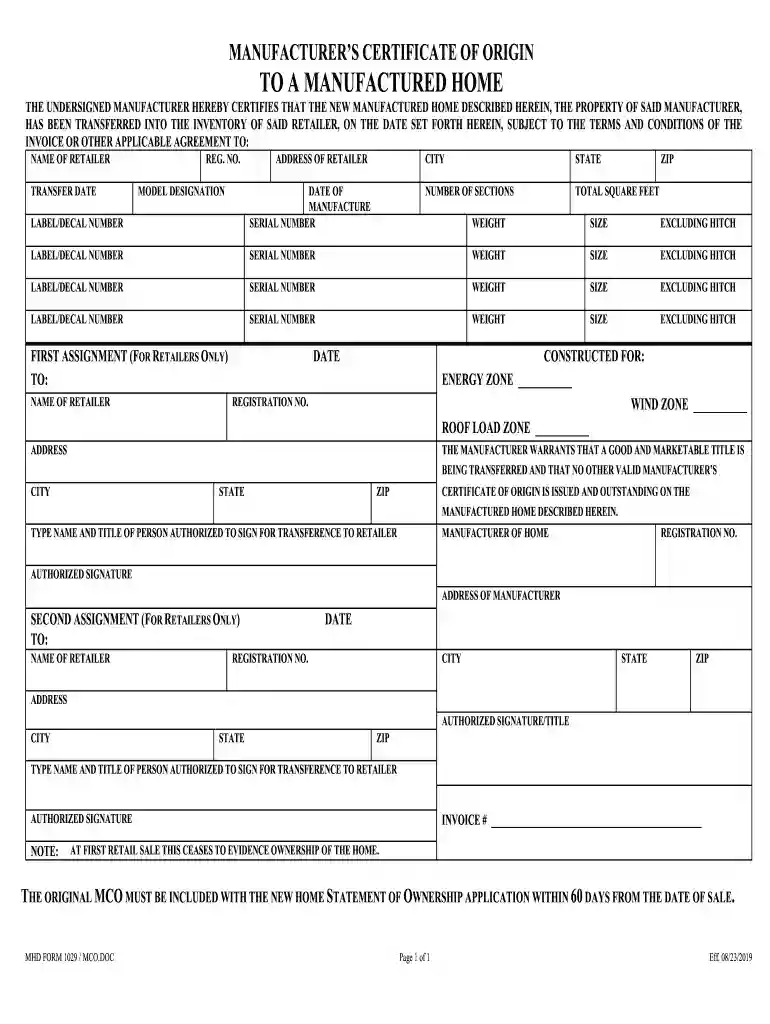 trailer certificate of origin template Preview on Page 1