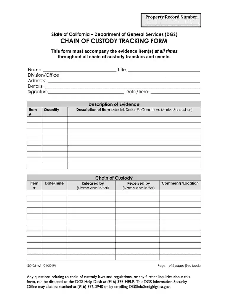 chain of custody tracking form - CA Preview on Page 1
