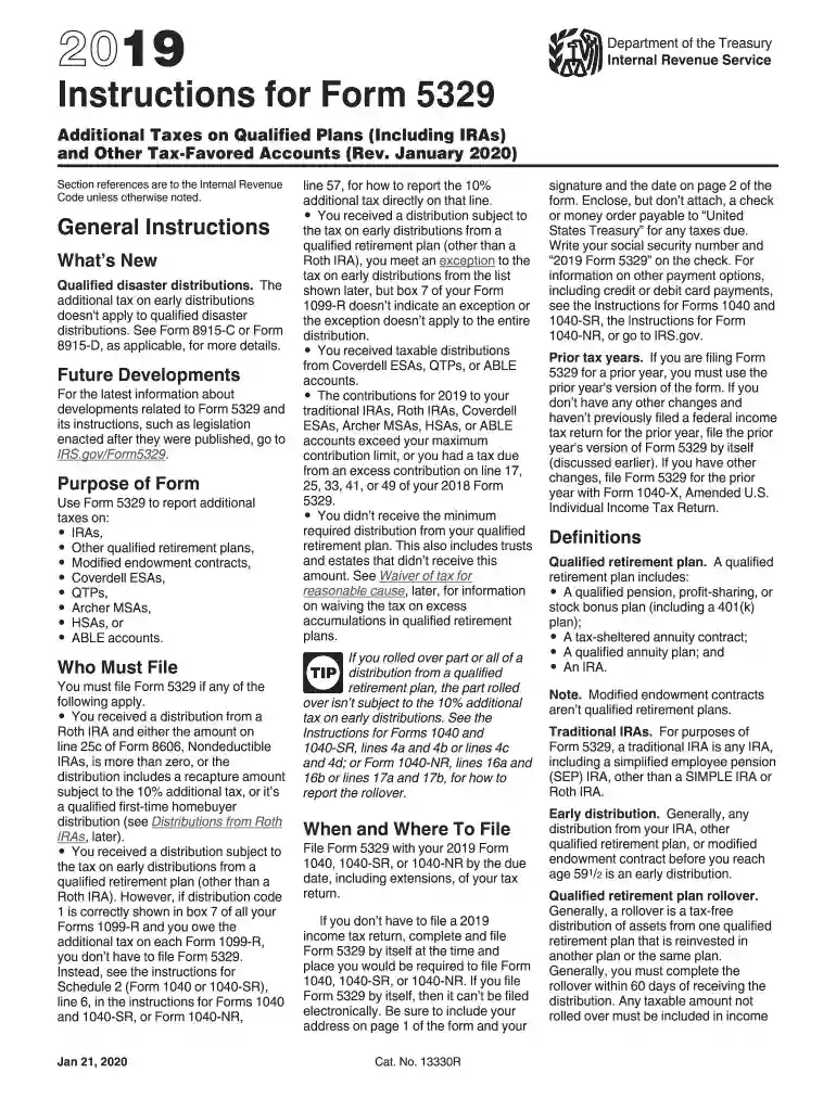 2019 Instructions for Form 5329 - Internal Revenue Service Preview on Page 1