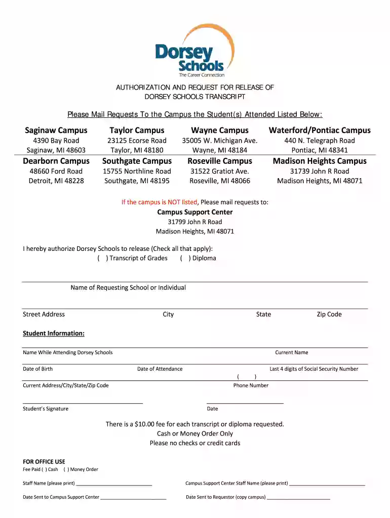 dorsey college transcript request Preview on Page 1