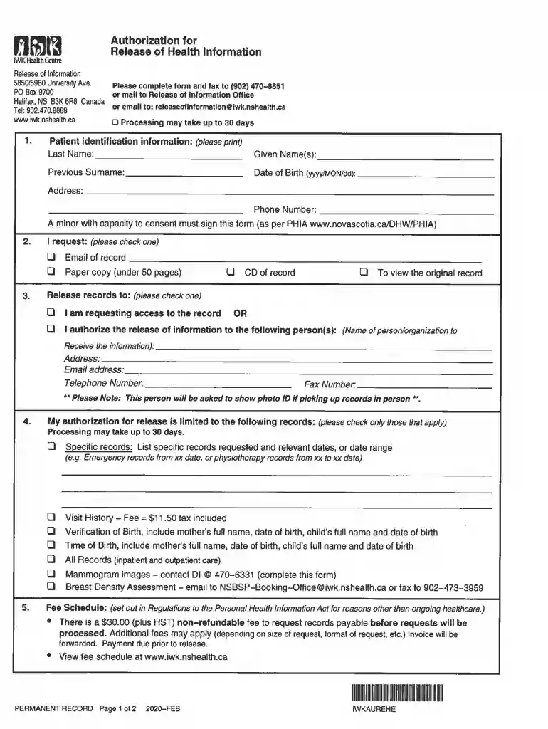 iwk release of information Preview on Page 1