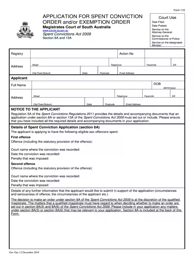 form 110 spent conviction Preview on Page 1