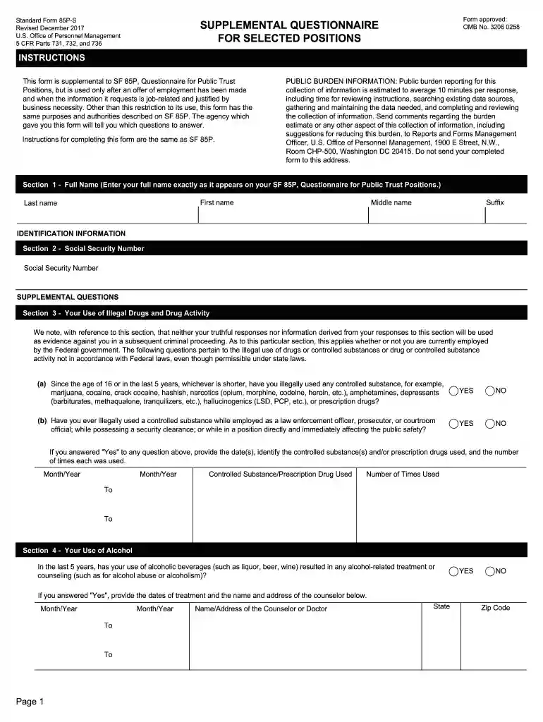 security clearance form sf 85 Preview on Page 1